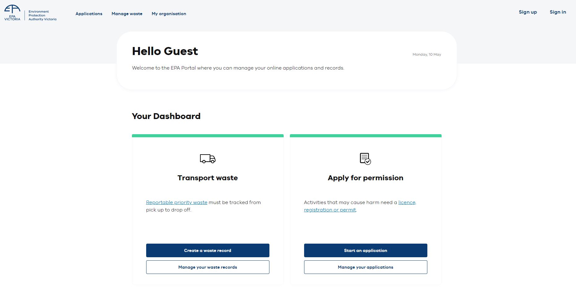 EPA portal login