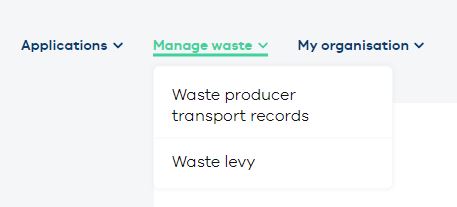 Manage waste menu