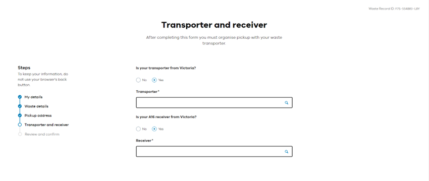 Select your transporter and receiver from the list