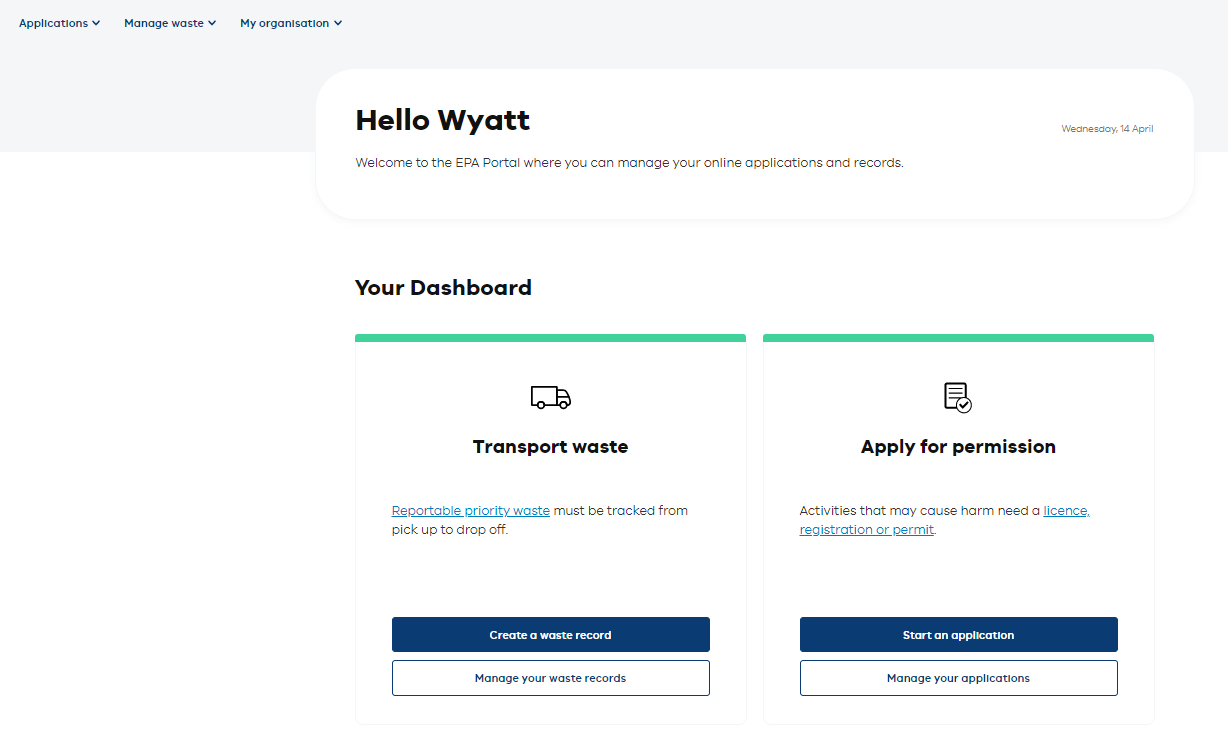 EPA portal login