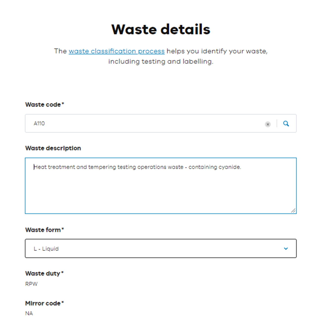 Waste details