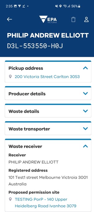 Pickup address