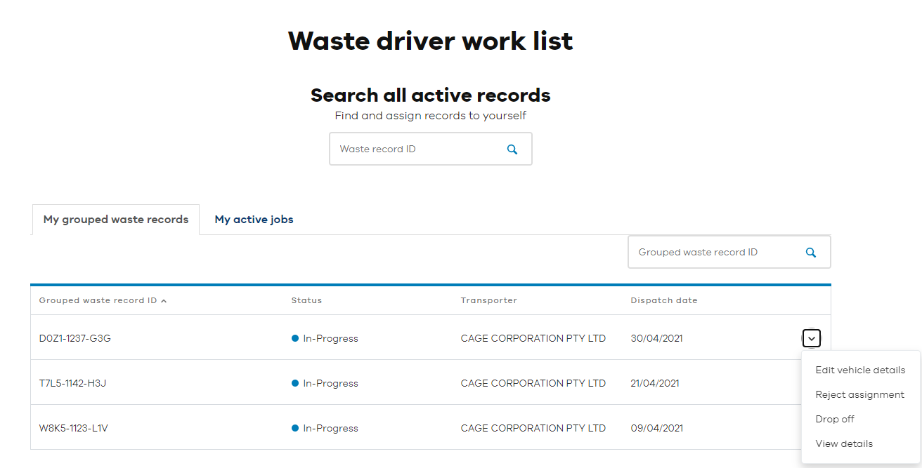 Select waste record
