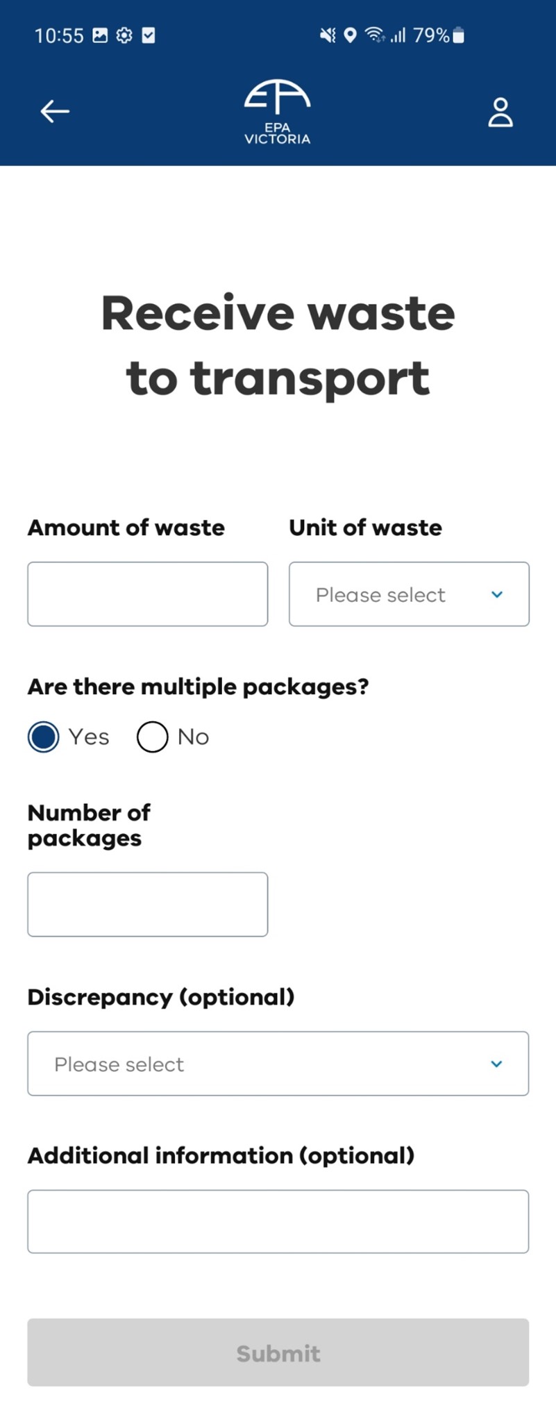 Select record to pick up waste