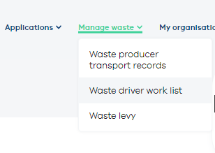 Manage waste menu