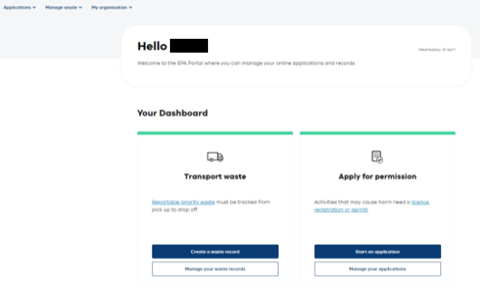 EPA waste tracker log in