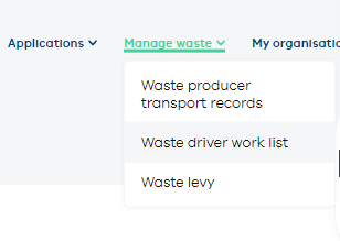Manage waste menu