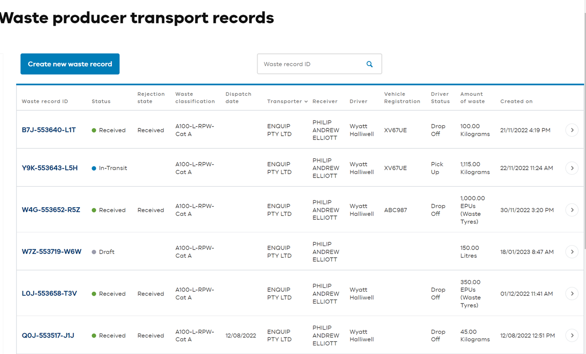 Waste records