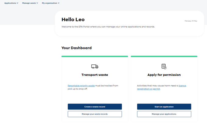 EPA portal login