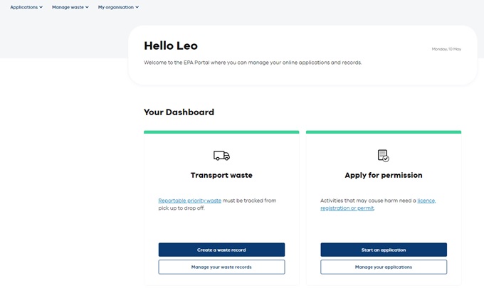EPA portal login
