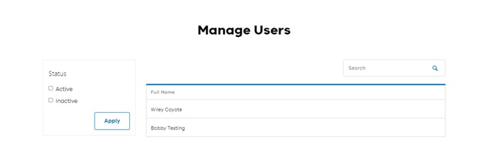 Manage users screen