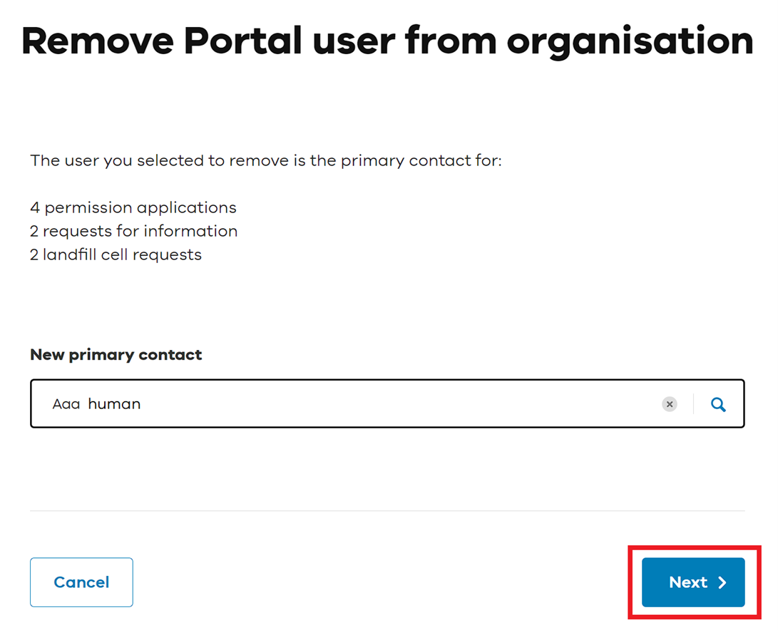 Confirm the selected new primary contact