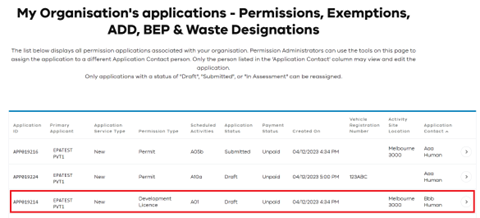 Confirm the application has been reassigned