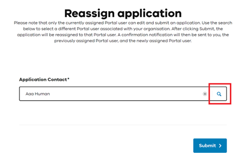 Select a new application contact
