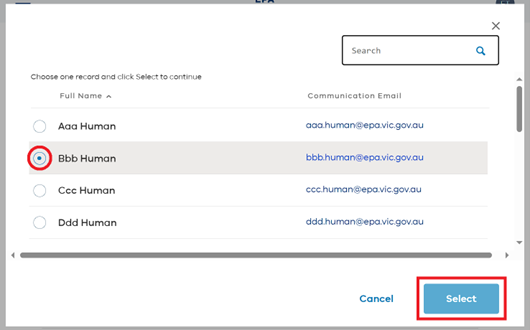 Select a new RFI contact