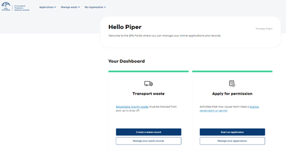EPA portal login
