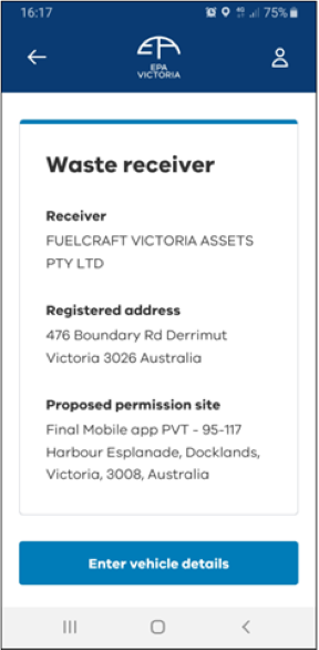 Entering saved vehicle details into a waste record