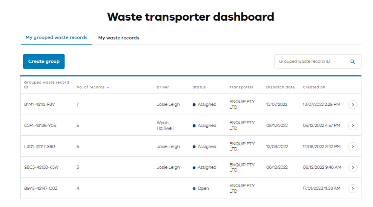 Waste transporter dashboard