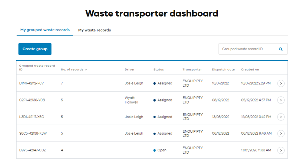 Waste transporter dashboard