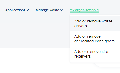 My organisation menu