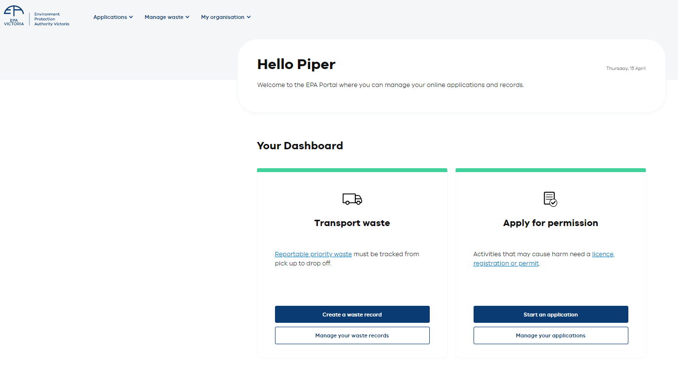 EPA waste tracker login