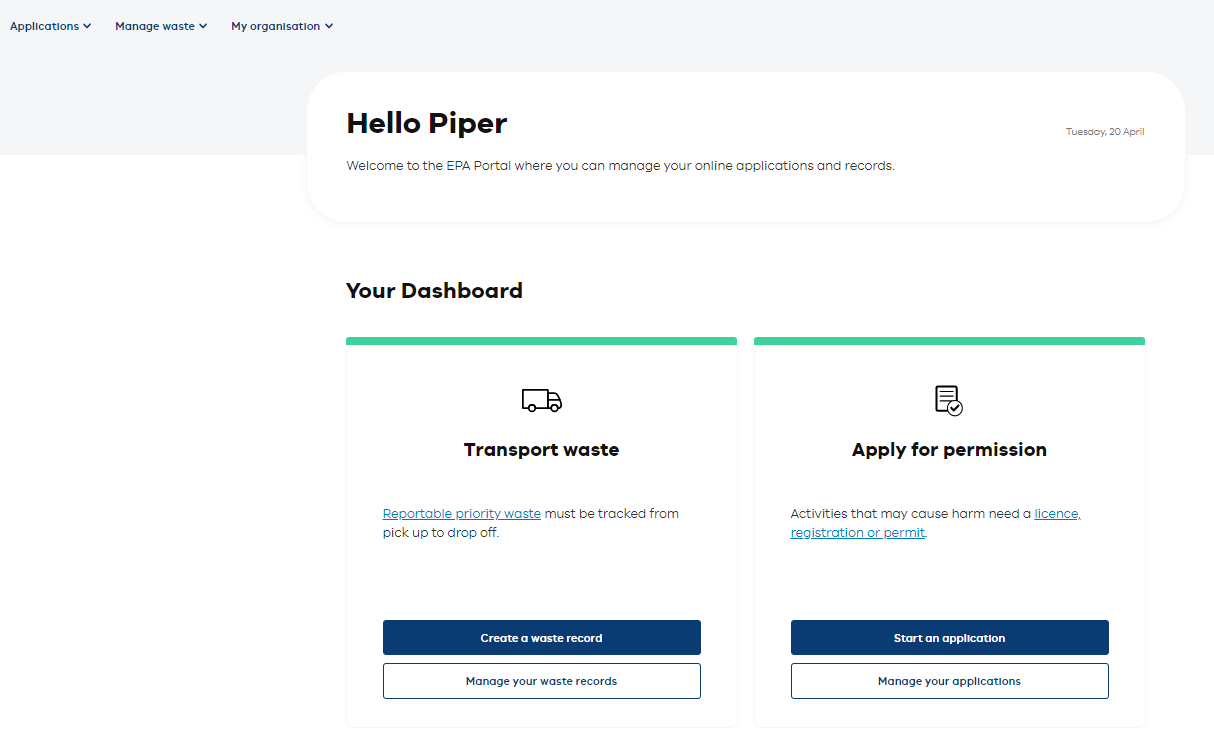 EPA waste tracker login