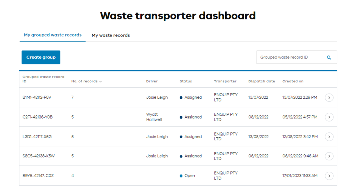 Waste transporter dashboard